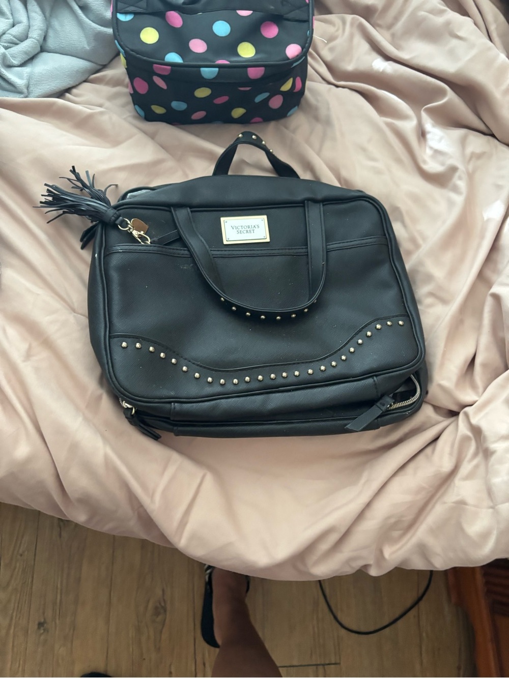 Victoria's Secret Black Studded Travel Cosmetic Bag with Tassel
